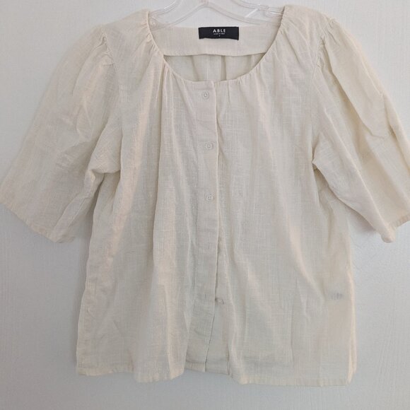 Able Cream Linen look Button Down Blouse - Picture 1 of 5